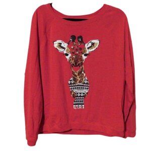 Bethany Mota Red crewneck Sequin Giraffe sweatshirt womens size large